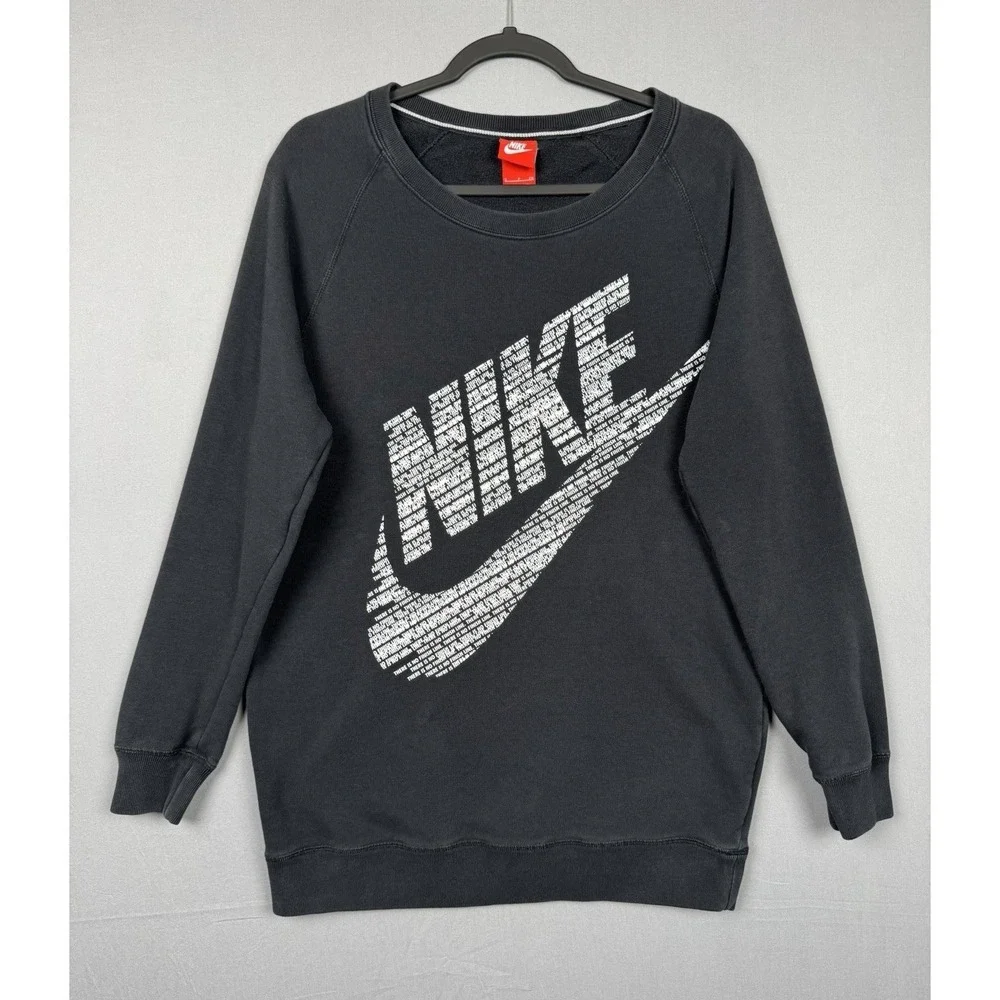 Nike Black Pullover Sweatshirt Mens Small Long Baggy Swoosh Logo Red Tag Y2K